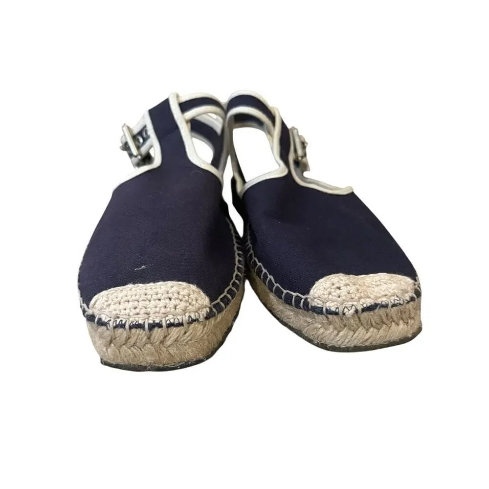 Re/Done T-Strap Navy Espadrille Sandals Size 38 US 8